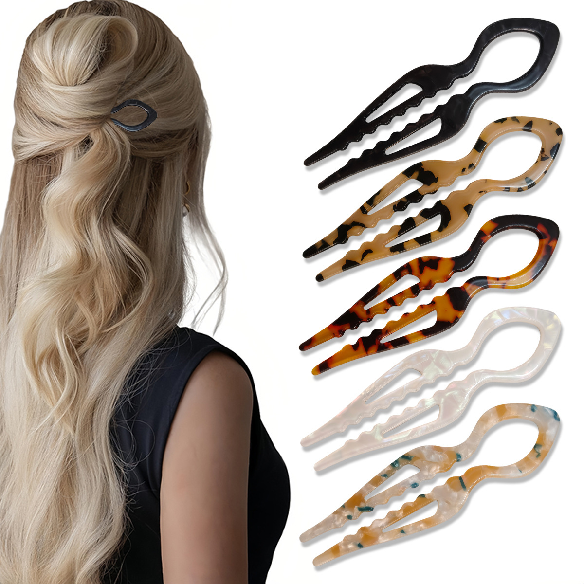 Women Accessories Shop - U-образные палочки для волос, черепаховая акриловая
